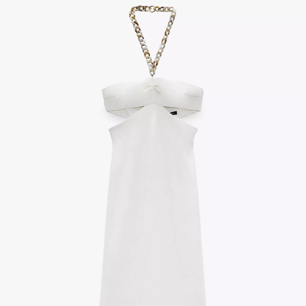Elegant White Halter Dress with Chain Strap